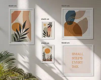 Gallery wall Stylish abstract plant graphics