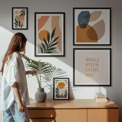 Gallery wall Stylish abstract plant graphics
