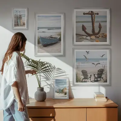 Framed photo set seaside beach relaxation theme