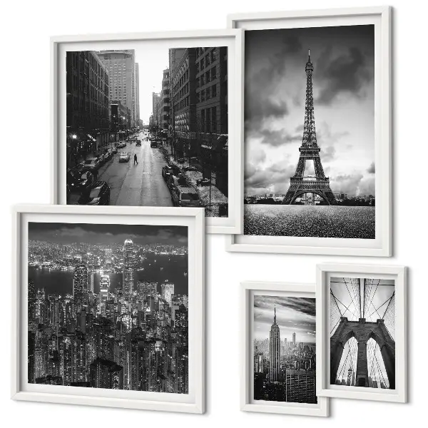 Set of 5 wall art pieces Black and white architectural icons