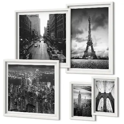 Set of 5 wall art pieces Black and white architectural icons