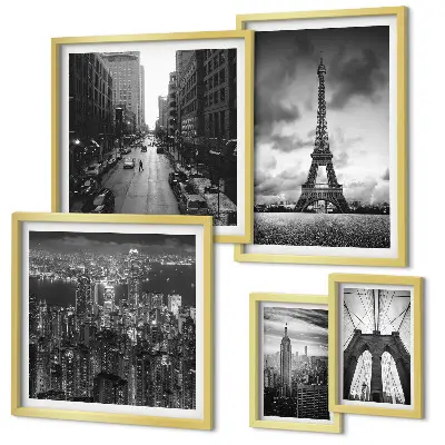 Set of 5 wall art pieces Black and white architectural icons