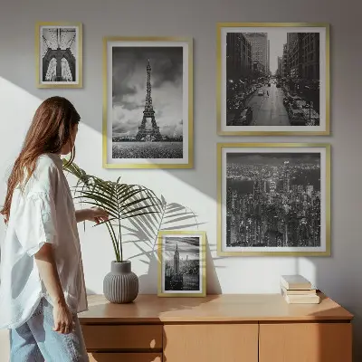 Set of 5 wall art pieces Black and white architectural icons