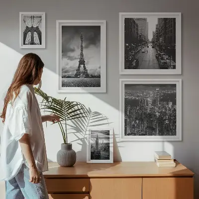 Set of 5 wall art pieces Black and white architectural icons