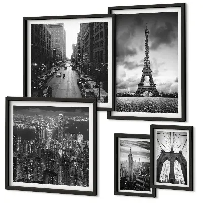 Set of 5 wall art pieces Black and white architectural icons