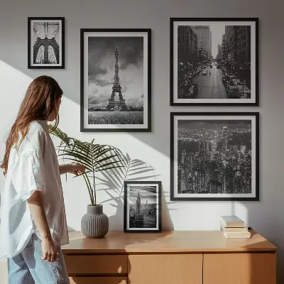 Set of 5 wall art pieces Black and white architectural icons