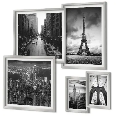 Set of 5 wall art pieces Black and white architectural icons