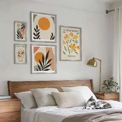 Abstract flowers boho style wall art set of 5 pieces