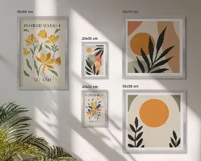 Set of 5 wall art pieces Abstract flowers boho style