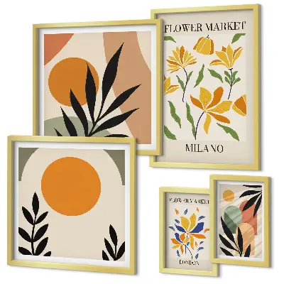 Set of 5 wall art pieces Abstract flowers boho style