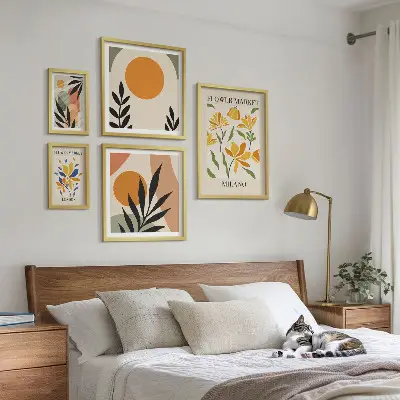 Abstract flowers boho style wall art set of 5 pieces