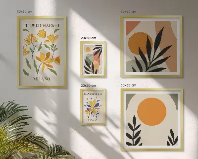 Set of 5 wall art pieces Abstract flowers boho style