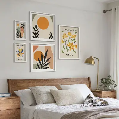Set of 5 wall art pieces Abstract flowers boho style