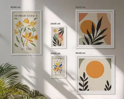 Set of 5 wall art pieces Abstract flowers boho style