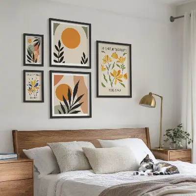 Abstract flowers boho style wall art set of 5 pieces