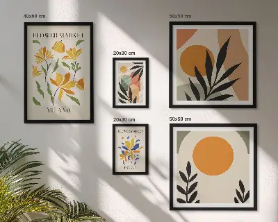 Set of 5 wall art pieces Abstract flowers boho style