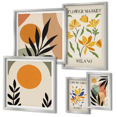 Abstract flowers boho style wall art set of 5 pieces