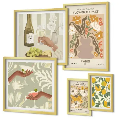 Gallery wall set vintage flowers and fruits collection