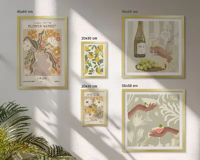 Gallery wall Flowers and fruits vintage style