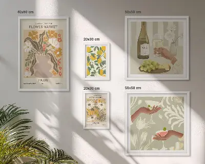 Gallery wall Flowers and fruits vintage style