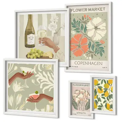 Set of 5 wall art pieces Flowers and fruits vintage style