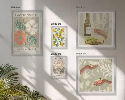 Vintage style flowers and fruits wall art set of 5 pieces
