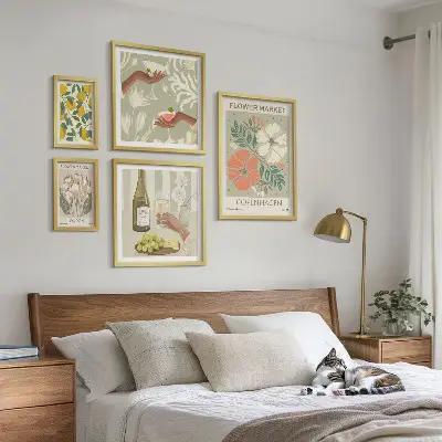 Set of 5 wall art pieces Flowers and fruits vintage style