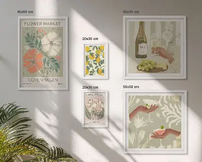 Set of 5 wall art pieces Flowers and fruits vintage style