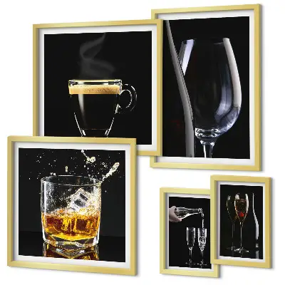 Set of 5 wall art pieces Cocktails drinks bar style