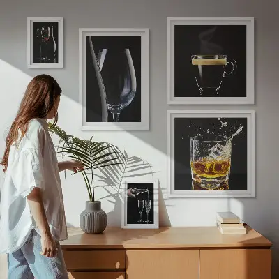 Set of 5 wall art pieces with cocktail bar theme