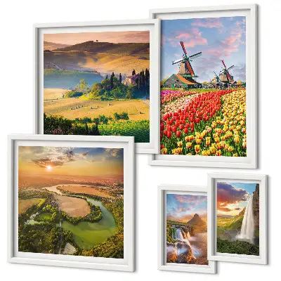 Gallery wall Landscapes of nature waterfalls windmills