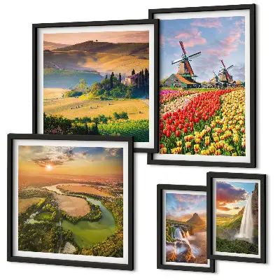 Gallery wall Landscapes of nature waterfalls windmills
