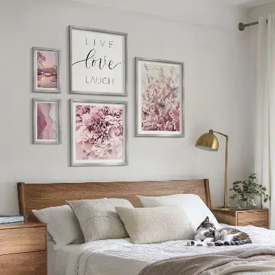 Framed photo set Floral motifs pastel slogans