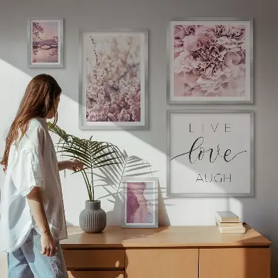 Framed photo set Floral motifs pastel slogans