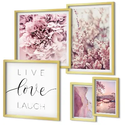 Framed photo set Floral motifs pastel slogans