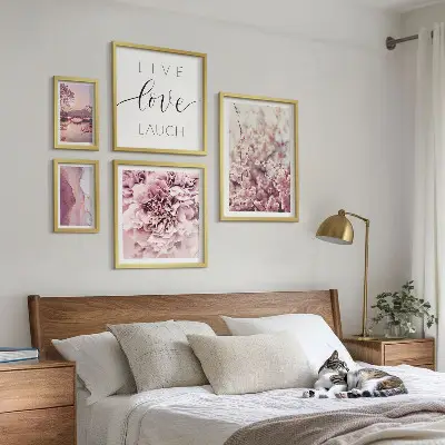 Framed photo set Floral motifs pastel slogans