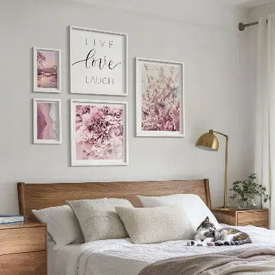 Framed photo set Floral motifs pastel slogans