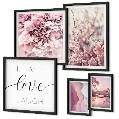 Framed photo set Floral motifs pastel slogans