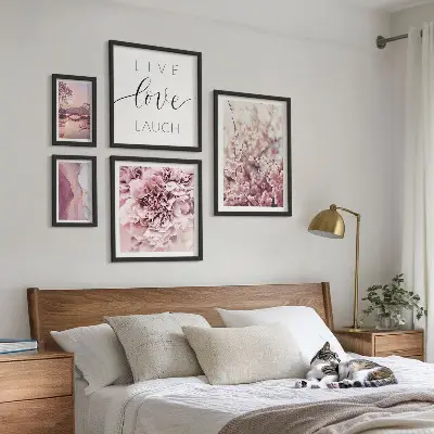 Framed photo set Floral motifs pastel slogans