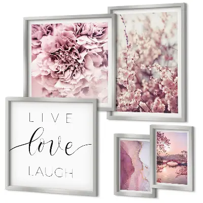 Framed photo set Floral motifs pastel slogans