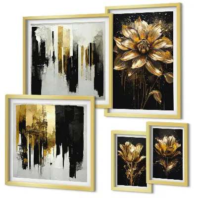 Set of 5 wall art pieces featuring elegant and modern floral motifs