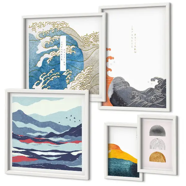 Gallery wall Japanese style waves mountains decorations