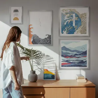 Gallery wall Japanese style waves mountains decorations