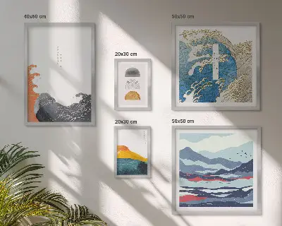 Gallery wall Japanese style waves mountains decorations