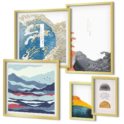 Gallery wall Japanese style waves mountains decorations