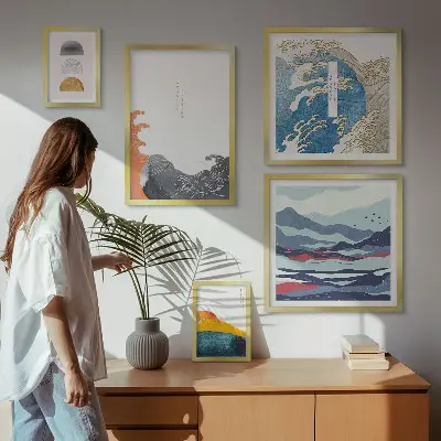 Gallery wall Japanese style waves mountains decorations