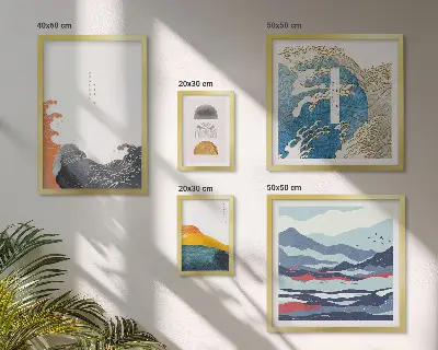 Gallery wall Japanese style waves mountains decorations