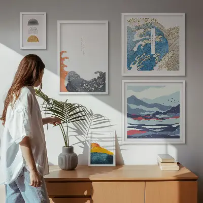 Gallery wall Japanese style waves mountains decorations