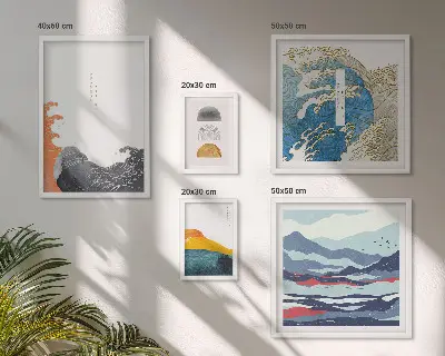 Gallery wall Japanese style waves mountains decorations