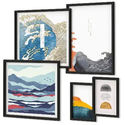 Gallery wall Japanese style waves mountains decorations
